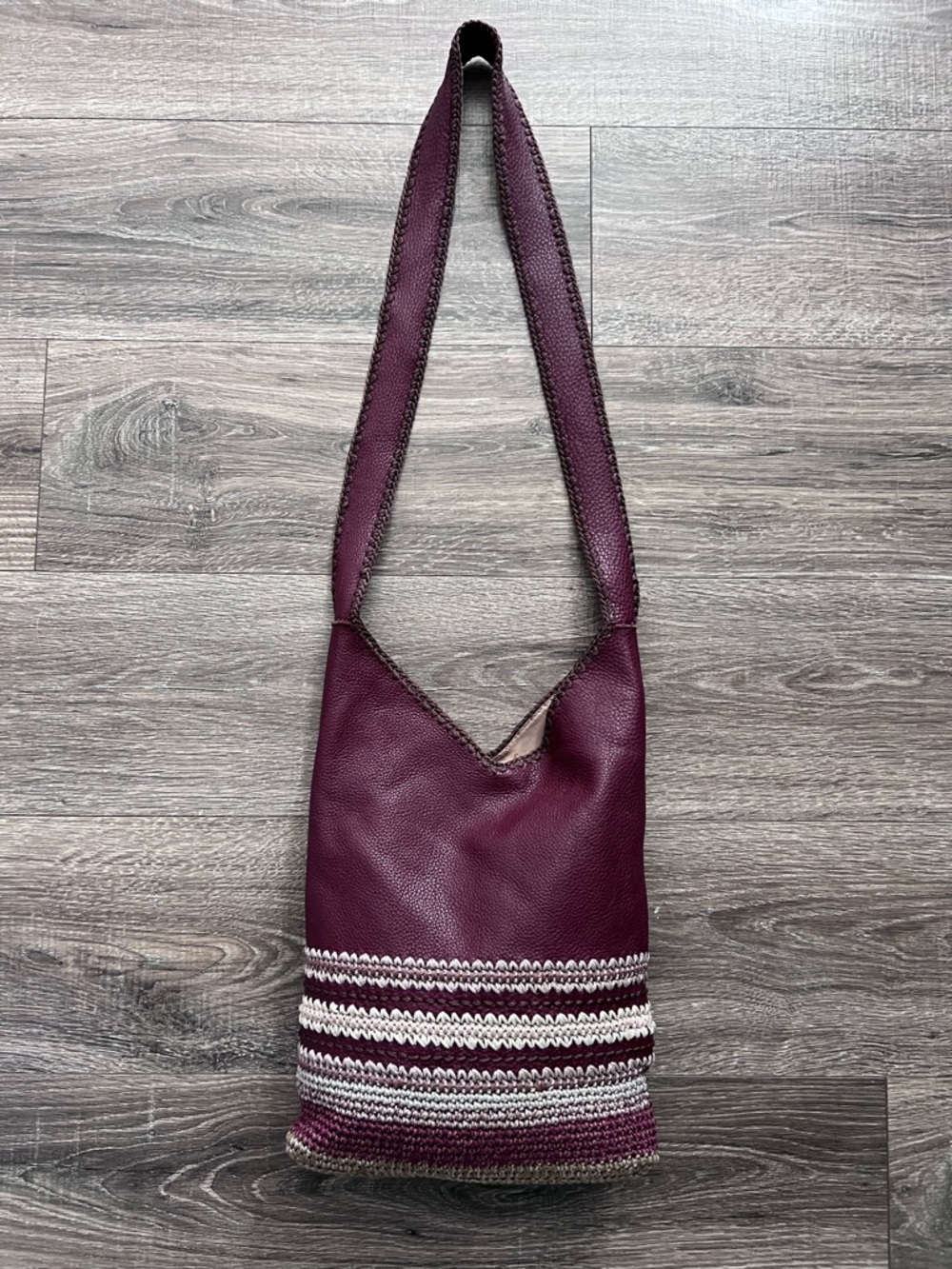The Sak Burgundy and Beige Crochet-Trim Back to Bali Shoulder Bag
